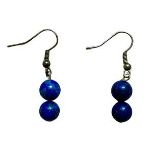 Vintage Afghan Lapis Lazuli Double-Beaded Dangle Earrings